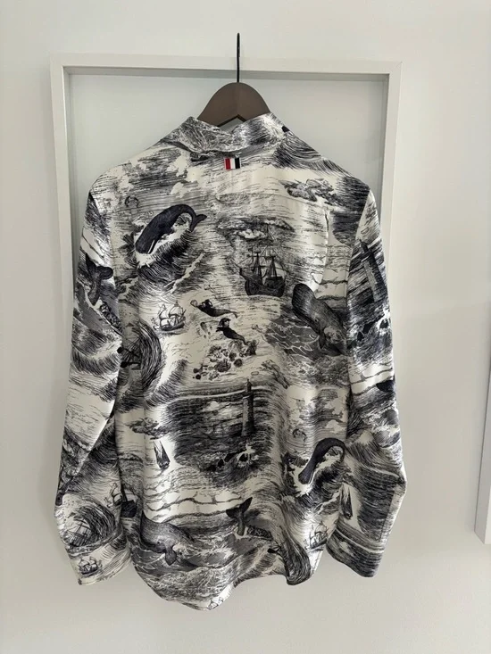 NWOT Thom Browne Black & White Illustrated Button-Up Shirt - Picture 2 of 6